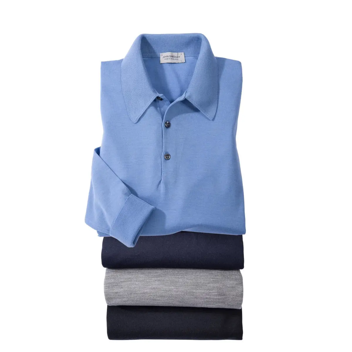 JOHN SMEDLEY　Long Sleeve Polo Shirt John Smedley Merino Wool Polos - Bullock & Jones | Bullock