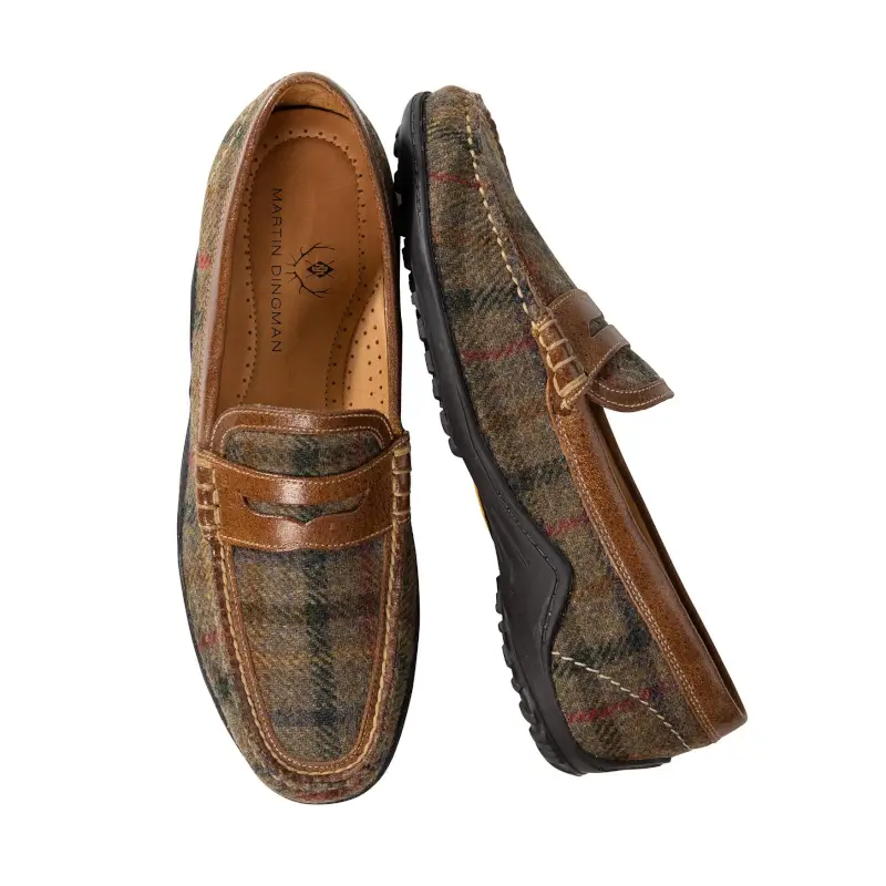 Harris Tweed Plaid Slip-ons by Martin Dingman | Bullock & Jones display picture 2