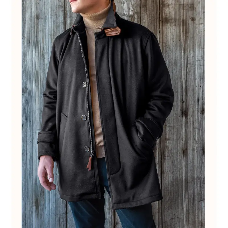ジャケット・アウター THE FLAT HEAD MELTON WOOL CAR COAT Black Sign 1930s Wool Melton Duce Coat - Midnight Black