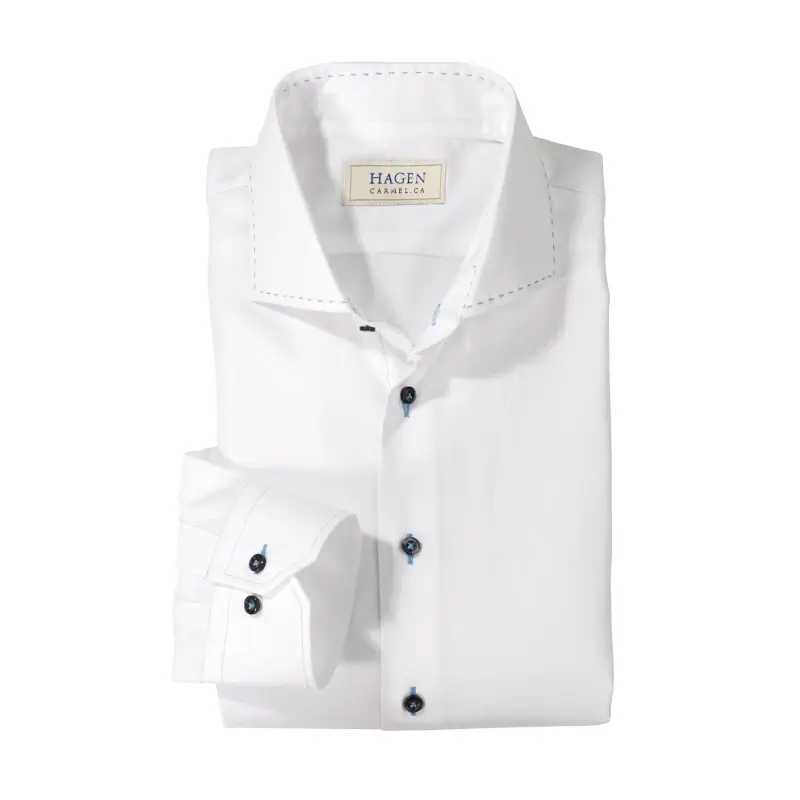 Tec-Point White Herringbone Shirt by Hagen | Bullock & Jones